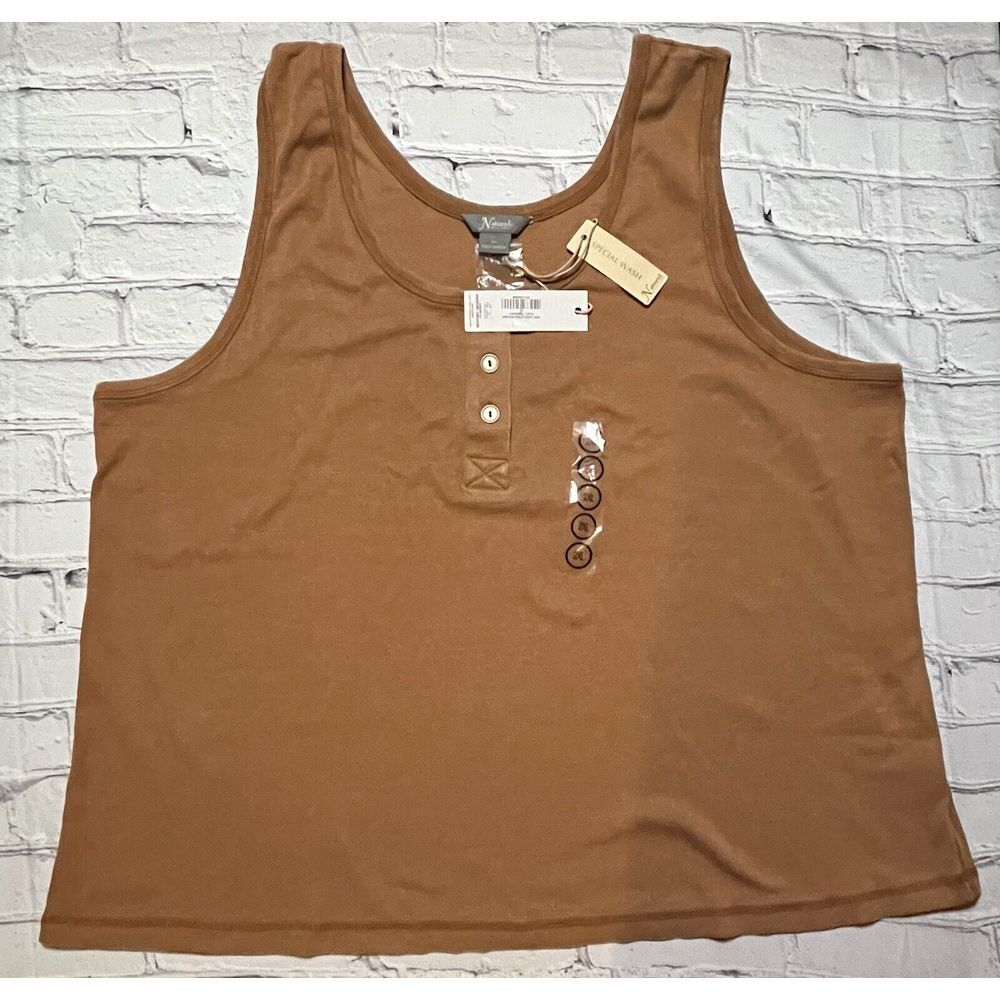 Natural Reflections Harlow Henley Tank Top Ladies Special Wash‎ Caramel 2X NWT